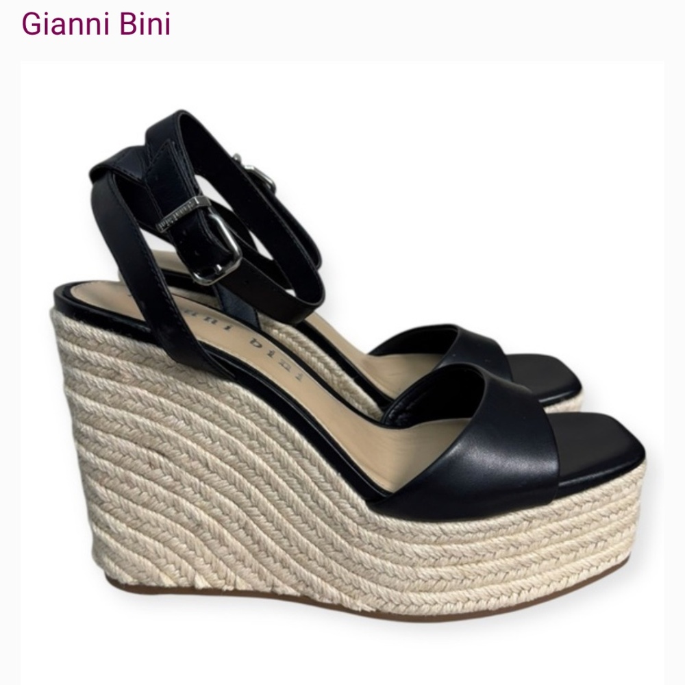 Gianni Bini Senna‎ Leather Jute Platform Wedge Sandals Size 9